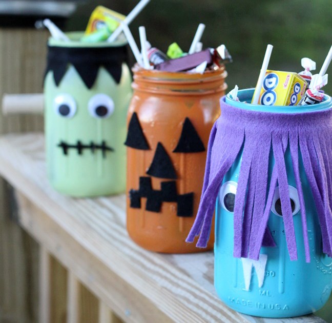 DIY Monster Jar Halloween Candy Holders