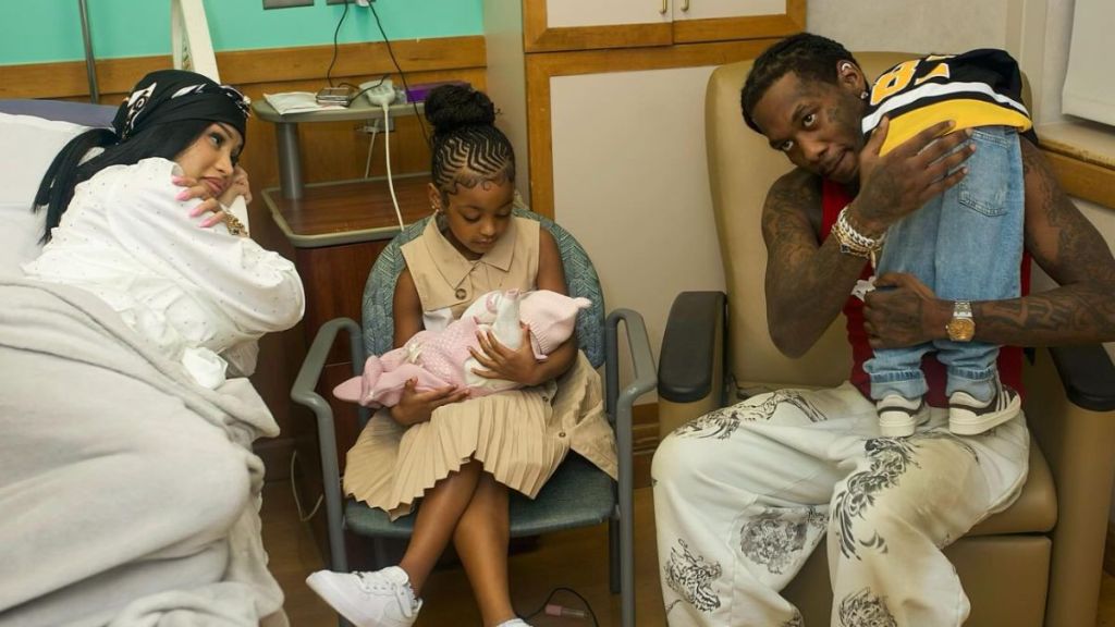 Cardi B with entire family: new baby, older kids, and Offset.