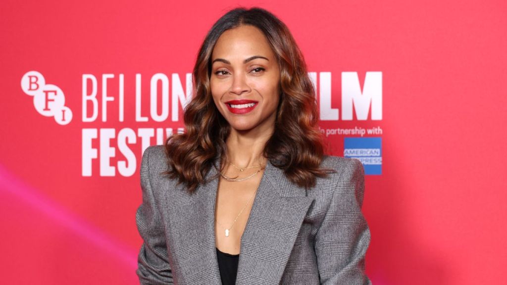 Zoe Saldana ahead of the Screen Talks during the 68th BFI London Film Festival at BFI Southbank on October 12, 2024 in London, England.