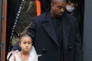 Kanye West seen leaving Michiko Sushino restaurant with his daughter North West in Queen's Park on October 10, 2020 in London, England.