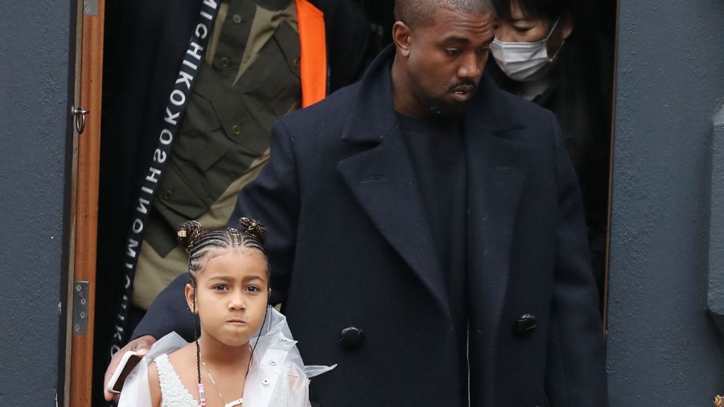 Kanye West seen leaving Michiko Sushino restaurant with his daughter North West in Queen's Park on October 10, 2020 in London, England.