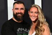 Jason Kelce and Kylie Kelce attend Thursday Night Football Presents The World Premiere of "Kelce" on September 08, 2023 in Philadelphia, Pennsylvania.