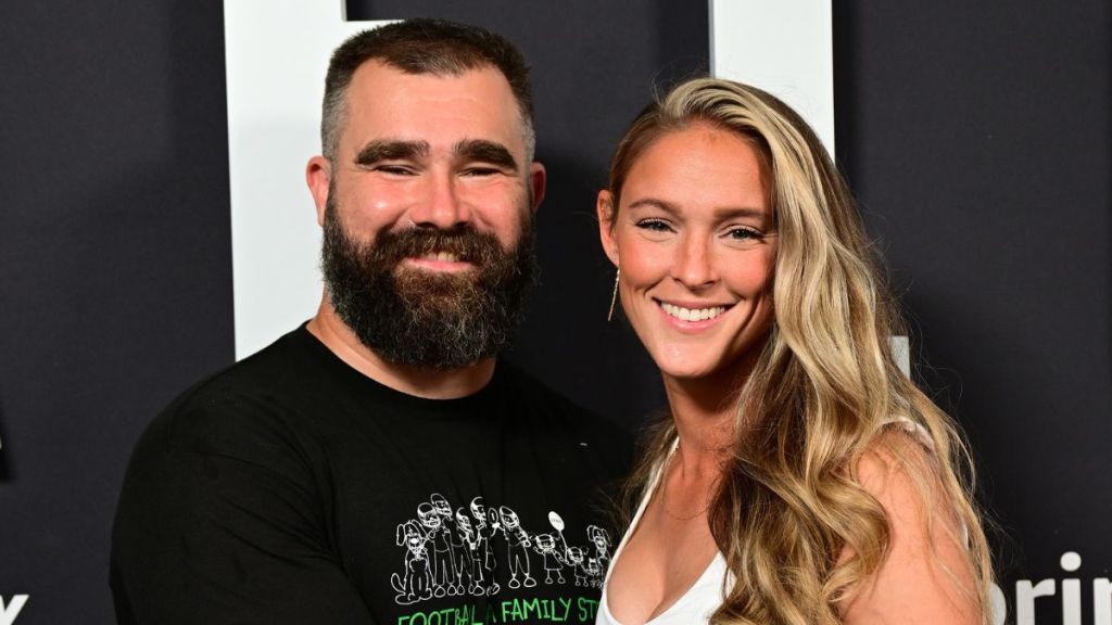 Jason Kelce and Kylie Kelce attend Thursday Night Football Presents The World Premiere of "Kelce" on September 08, 2023 in Philadelphia, Pennsylvania.