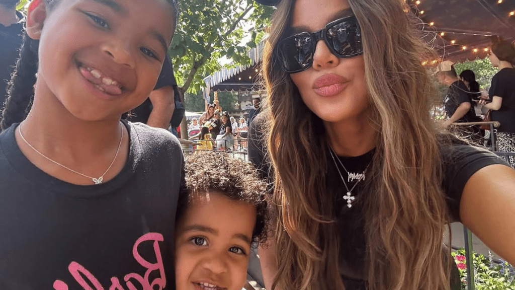 Khloe Kardashian with her kids True and Tatum