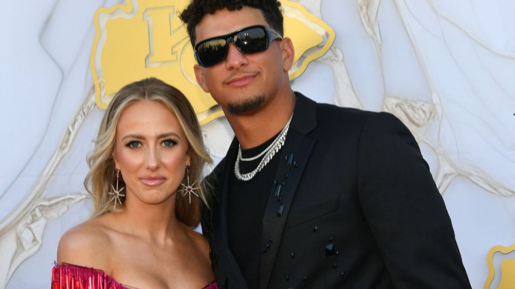 Brittany and Patrick Mahomes arrive on the red carpet prior to the Kansas City Chiefs Super Bowl Ring Ceremony at the Nelson-Atkins Museum of Art on June 13, 2024 in Kansas City, Missouri.