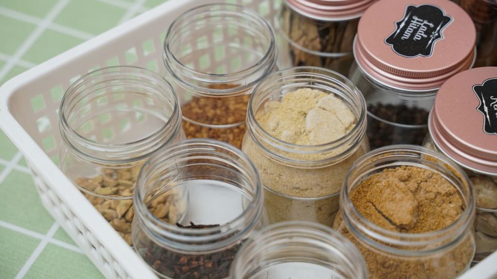 Container with spices, a great craft idea for baby food jars