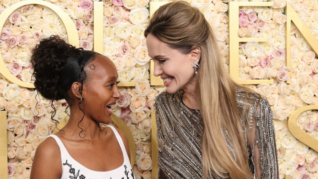 Zahara Jolie and Angelina Jolie attend the 82nd Annual Golden Globe Awards at The Beverly Hilton on January 05, 2025 in Beverly Hills, California.