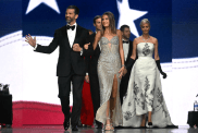 Sons of US President Donald Trump Eric Trump (2nd R) and son Donald Trump Jr. (L), his daughter Ivanka Trump (R) and granddaughter Kai Madison Trump attend the Liberty inaugural ball in Washington, DC, on January 20, 2025.