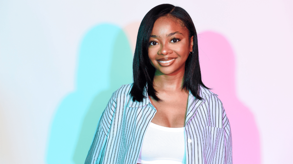 Skai Jackson poses in the IMDboat Exclusive Portrait Studio at San Diego Comic-Con 2024 at The IMDb Yacht on July 27, 2024 in San Diego, California.