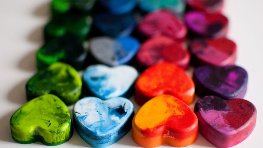 Homemade rainbow heart crayons perfect for Valentine's Day gifting.