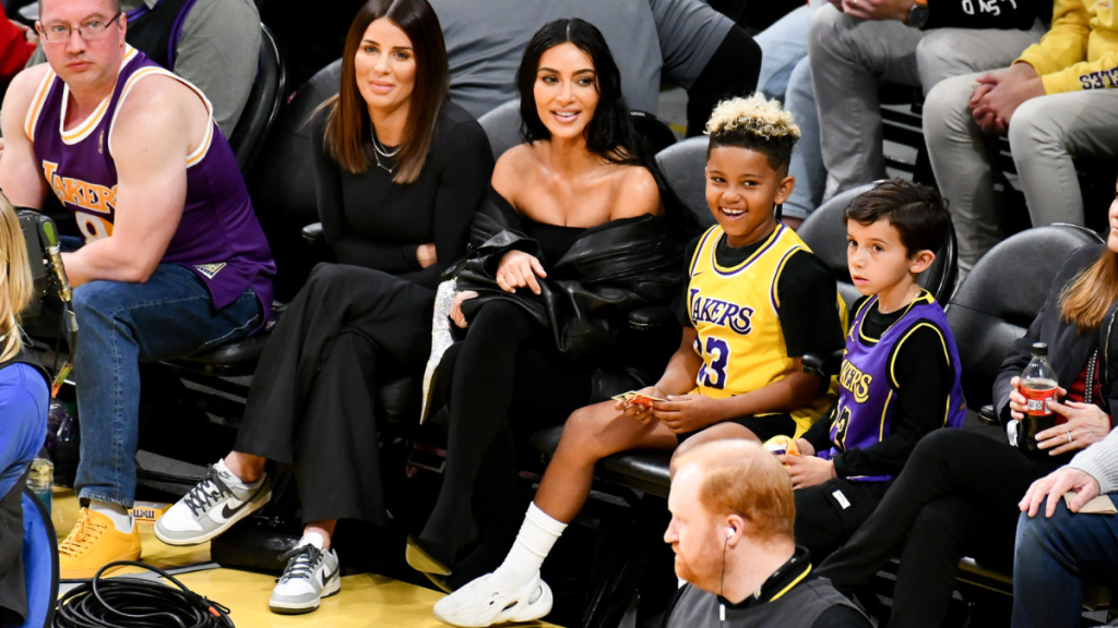 Kim Kardashian and Saint West attend a basketball game between the Los Angeles Lakers and the Phoenix Suns at Crypto.com Arena on December 05, 2023 in Los Angeles, California.