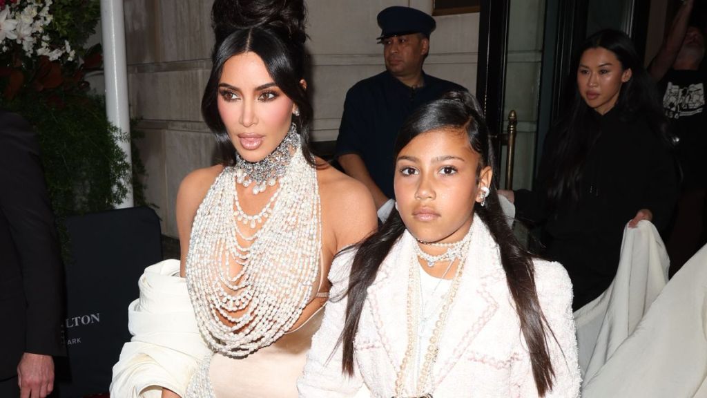 Kim Kardashian and North West are seen leaving the Ritz Hotel on May 01, 2023 in New York City.