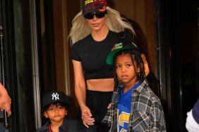 Kim Kardashian, Saint West, and Psalm West depart their hotel on June 22, 2022 in New York City.