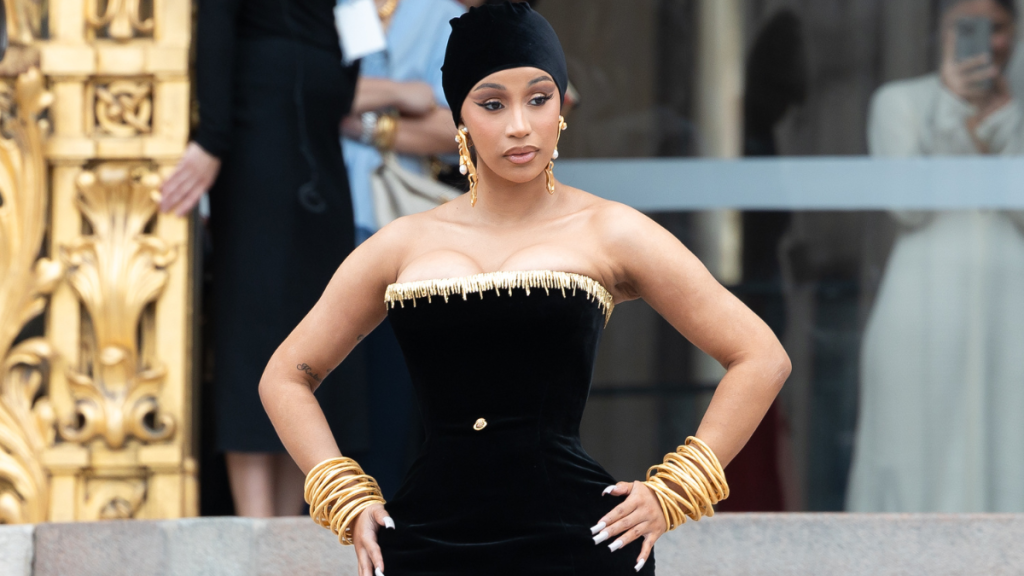 Cardi B. attends the Schiaparelli Haute couture Fall/Winter 2023/2024 show as part of Paris Fashion Week on July 03, 2023 in Paris, France.